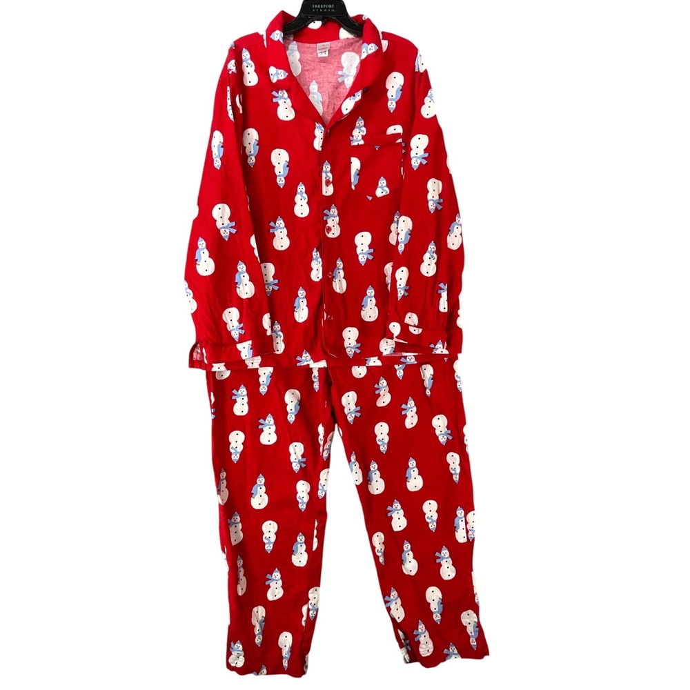 Hanna Andersson Pajama Set Womens XXL Red Excellent Snowman Flannel 2pc Holiday